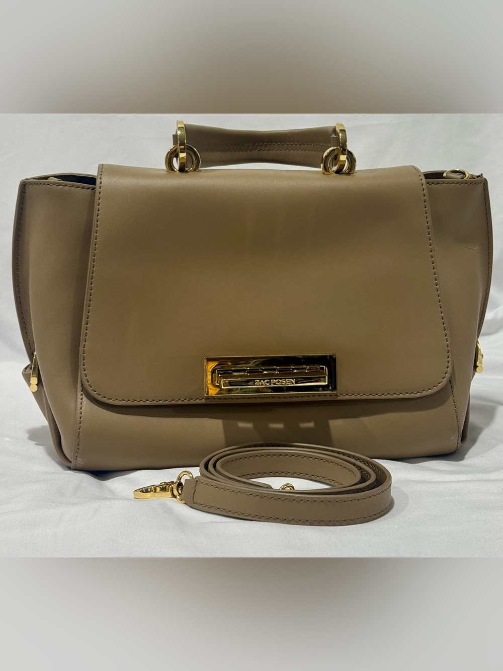 Zac Posen Eartha Taupe Leather Satchel Crossbody Bag